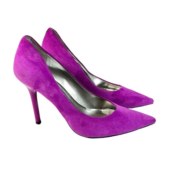 GUESS Merilyn Pumps Size 9 M Pointy Toe Stiletto Suede Leather Fuchsia Purple - Picture 2 of 11